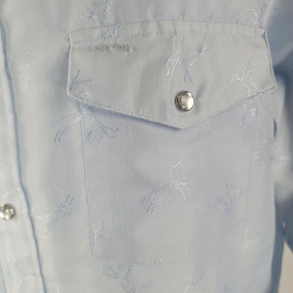 Vtg Stetson Saddle Tail Mens Shirt Sz L Embroidered Horse Pearl Snap Cowboy Blue - Picture 3 of 7